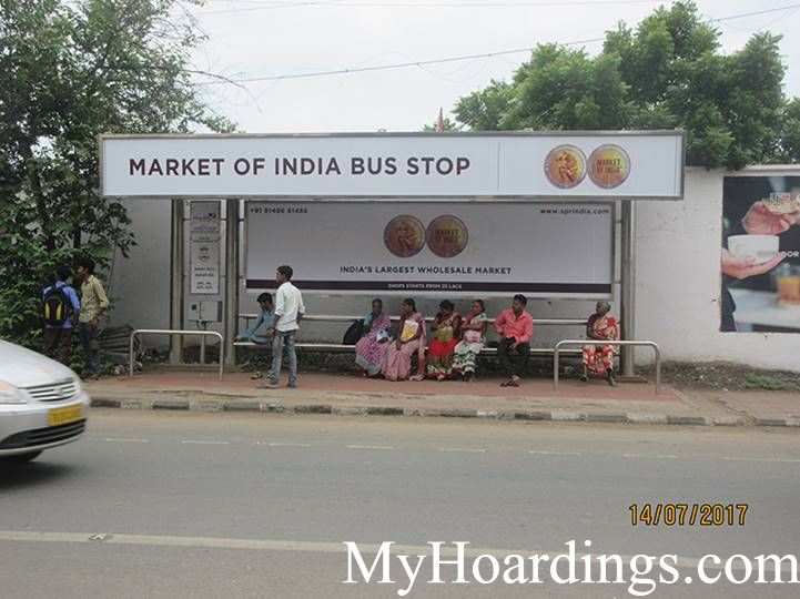 OOH Advertising Chennai, Bus Shelter Hoardings Agency at  Binny Mills bus Stop in chennai